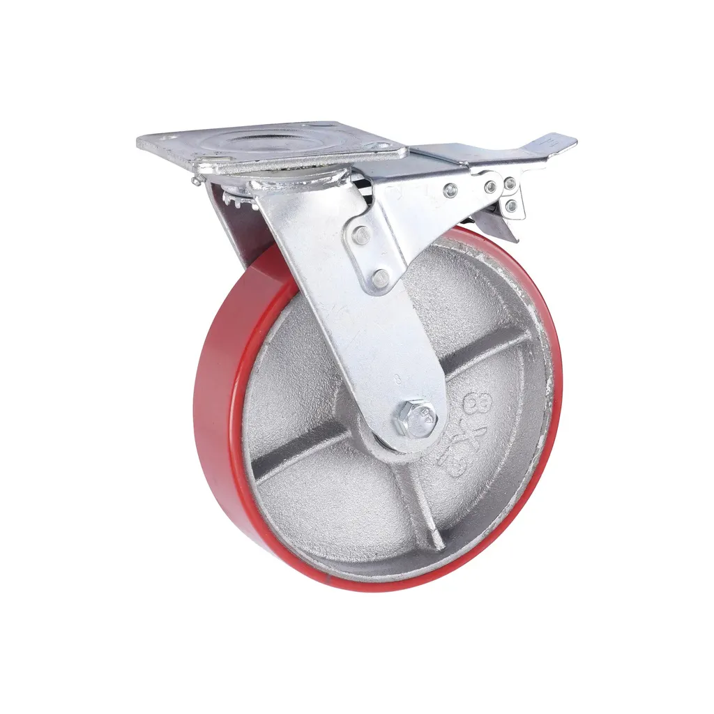 Zwenkwiel polyurethaan met rem 100mm - 180kg draagvermogen
